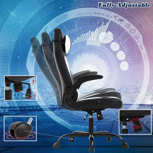 Alt view image 5 of 7 - PC Gaming Chair Ergonomic Office Chair Desk Chair with Lumbar Support Flip Up Arms Headrest PU Leather Executive High Back Computer Chair for Adults Women Men (White)