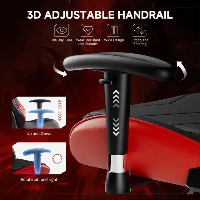 Alt view image 7 of 7 - Gaming Chair with Reclining Backrest, Adjustable Height and Swivel Base, Ergonomic Computer Chair with Headrest and Lumbar Support (Red)