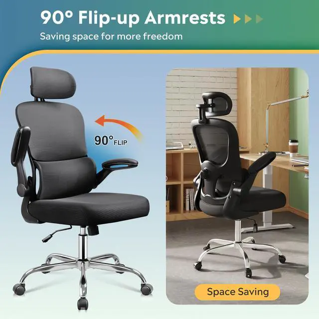 Alt view image 6 of 7 - Office Chair, Breathable Black Mesh Elegance with Ergonomic Comfort for Professionals & Gamers
