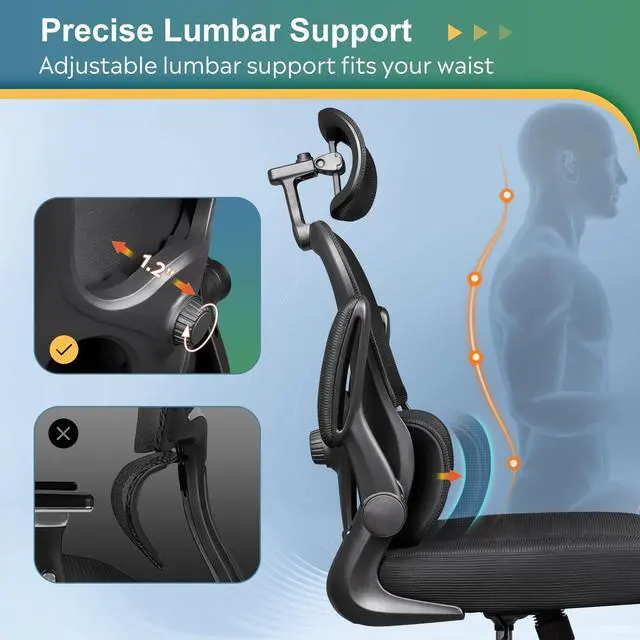 Alt view image 3 of 7 - Office Chair, Breathable Black Mesh Elegance with Ergonomic Comfort for Professionals & Gamers