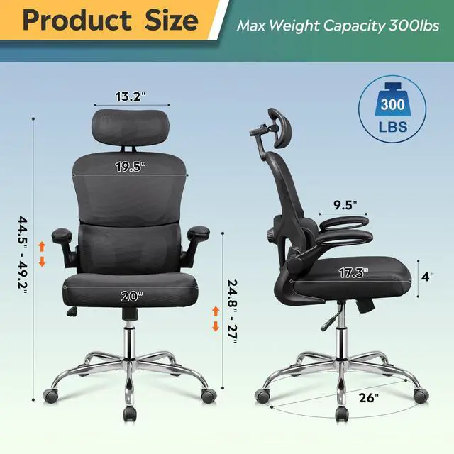Alt view image 7 of 7 - Office Chair, Breathable Black Mesh Elegance with Ergonomic Comfort for Professionals & Gamers