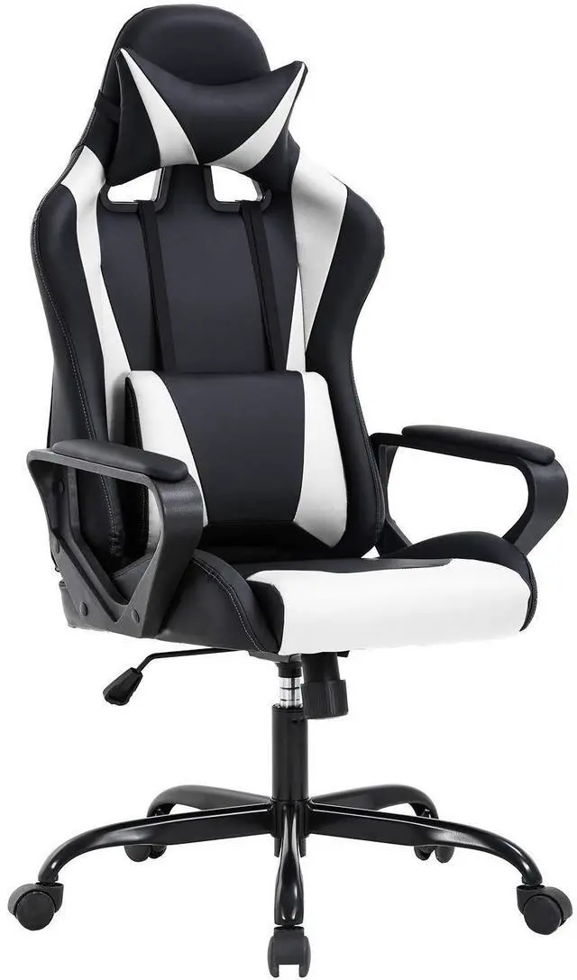 Main image of High-Back Gaming Chair PC Office Chair Computer Racing Chair PU Desk Task Chair Ergonomic Executive Swivel Rolling Chair with Lumbar Support for Back Pain Women, Men,White