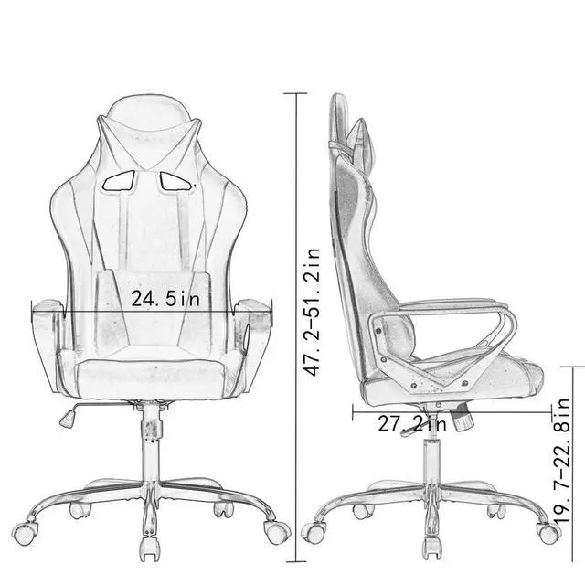 Alt view image 7 of 7 - High-Back Gaming Chair PC Office Chair Computer Racing Chair PU Desk Task Chair Ergonomic Executive Swivel Rolling Chair with Lumbar Support for Back Pain Women, Men,White