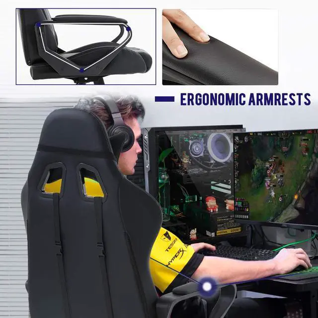 Alt view image 5 of 7 - High-Back Gaming Chair PC Office Chair Computer Racing Chair PU Desk Task Chair Ergonomic Executive Swivel Rolling Chair with Lumbar Support for Back Pain Women, Men,White
