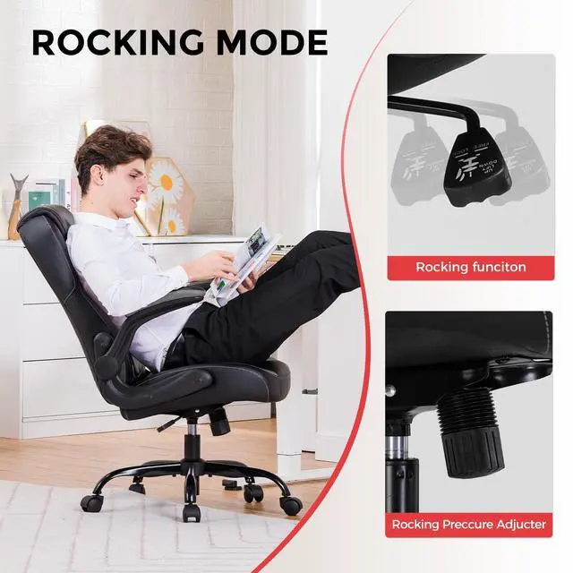 Alt view image 5 of 7 - Office Computer Gaming Chair Ergonomic Desk Chair for Adults with Lumbar Support Flip-Up Arms Adjustable Height Swivel Wheels PU Leather Executive Design for Short People Use, Gray