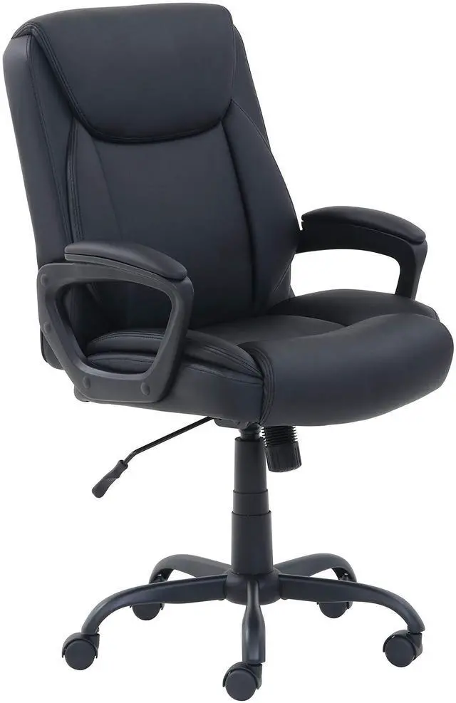 Main image of Classic Puresoft PU Padded Mid-Back Height Adjustable Office Computer Desk Chair with Armrest, 26"D x 23.75"W x 42"H, Black