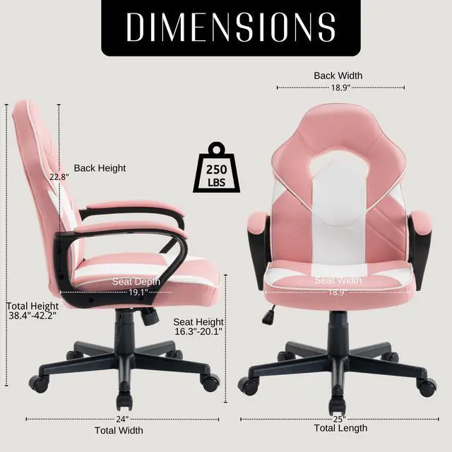 Alt view image 5 of 7 - Ergonomic Computer Gaming Chair Home Office Racing Executive Video Task Desk PU Leather for Adults Teens Kids Gamer