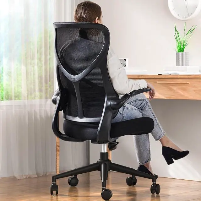 Main image of Ergonomic Office Desk Computer Chair, Comfy High Back Swivel Rolling Home Mesh Gaming Chairs with Wheels, Lumbar Support, Flip-up Arms,for Bedroom, Study, Work, Classic Black