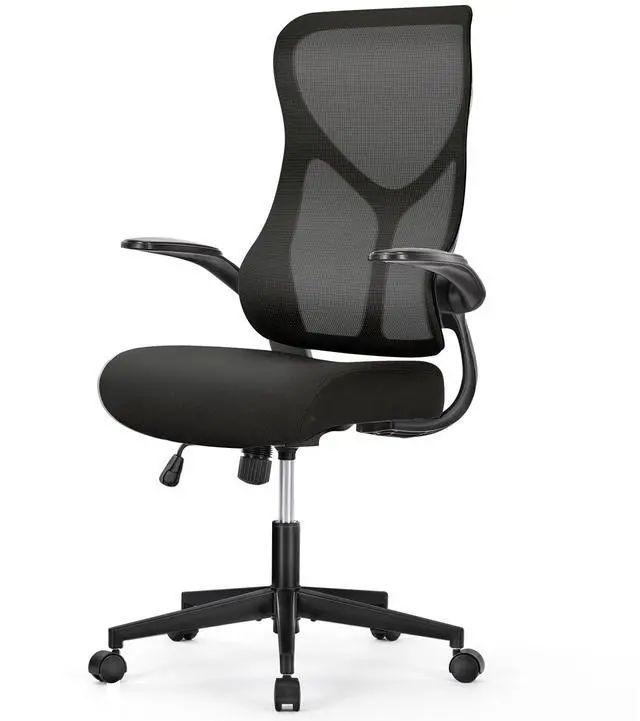 Alt view image 4 of 5 - Ergonomic Office Desk Computer Chair, Comfy High Back Swivel Rolling Home Mesh Gaming Chairs with Wheels, Lumbar Support, Flip-up Arms,for Bedroom, Study, Work, Classic Black