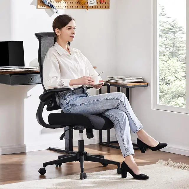 Alt view image 5 of 5 - Ergonomic Office Desk Computer Chair, Comfy High Back Swivel Rolling Home Mesh Gaming Chairs with Wheels, Lumbar Support, Flip-up Arms,for Bedroom, Study, Work, Classic Black