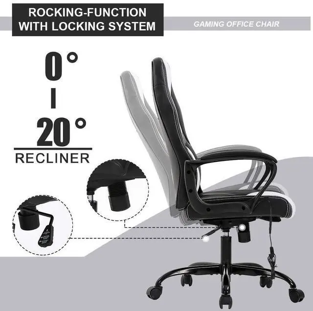 Alt view image 3 of 7 - Gaming Chair Office Chair Desk Chair Massage Ergonomic PU Leather Racing Chair with Lumbar Support Headrest Armrest Task Rolling Swivel Computer Chair for Women Adults Girls(White)