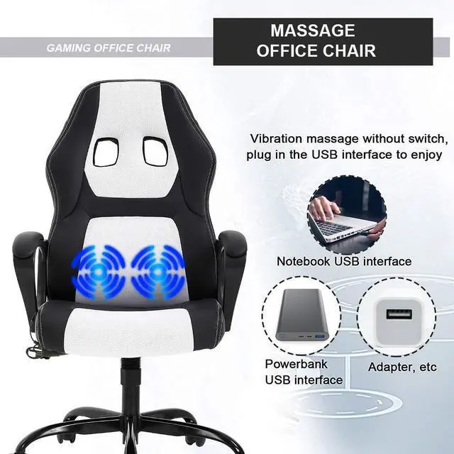Alt view image 4 of 7 - Gaming Chair Office Chair Desk Chair Massage Ergonomic PU Leather Racing Chair with Lumbar Support Headrest Armrest Task Rolling Swivel Computer Chair for Women Adults Girls(White)