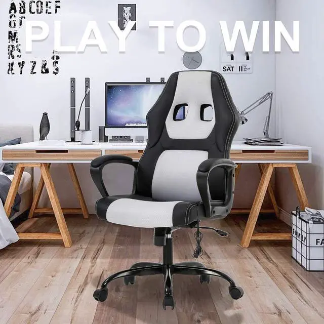 Alt view image 7 of 7 - Gaming Chair Office Chair Desk Chair Massage Ergonomic PU Leather Racing Chair with Lumbar Support Headrest Armrest Task Rolling Swivel Computer Chair for Women Adults Girls(White)