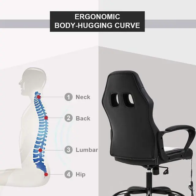 Alt view image 6 of 7 - Gaming Chair Office Chair Desk Chair Massage Ergonomic PU Leather Racing Chair with Lumbar Support Headrest Armrest Task Rolling Swivel Computer Chair for Women Adults Girls(White)