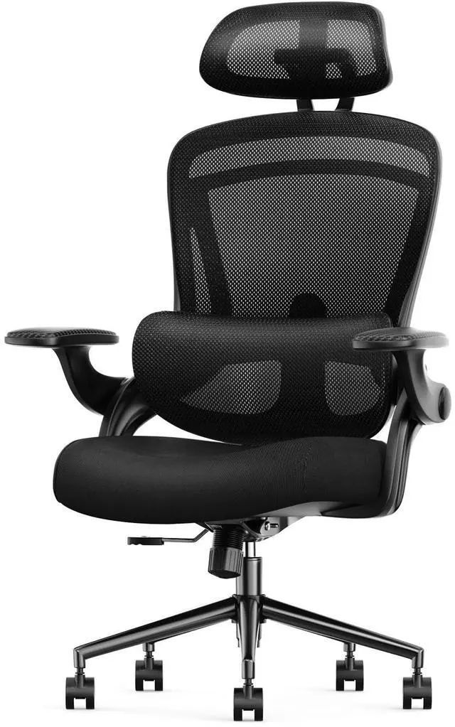 Main image of Ergonomic High Back Office Chair with 2D Headrest, Up&Down Lumbar Support, Swivel Computer Task Mesh Desk Chairs with Adjustable Flip-up Armrests, Classic Black
