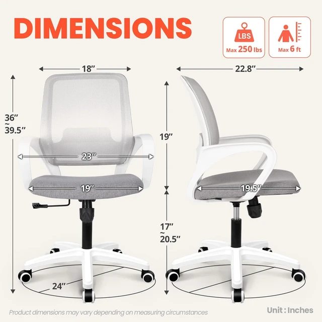 Alt view image 2 of 7 - Home Office Desk Chair Ergonomic Mesh with Lumbar Support, Grey Comfortable Mesh Support, Adjustable Height, 360° Swivel and Smooth Casters Designed for Long Hours of Work or Study