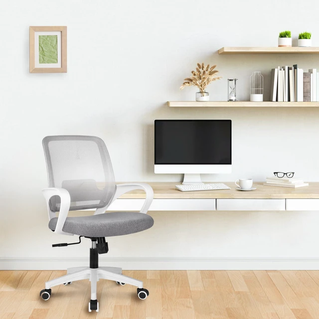 Alt view image 7 of 7 - Home Office Desk Chair Ergonomic Mesh with Lumbar Support, Grey Comfortable Mesh Support, Adjustable Height, 360° Swivel and Smooth Casters Designed for Long Hours of Work or Study