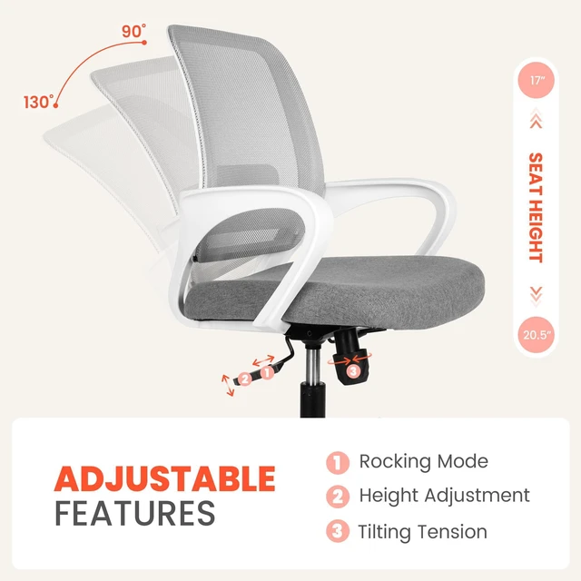 Alt view image 5 of 7 - Home Office Desk Chair Ergonomic Mesh with Lumbar Support, Grey Comfortable Mesh Support, Adjustable Height, 360° Swivel and Smooth Casters Designed for Long Hours of Work or Study