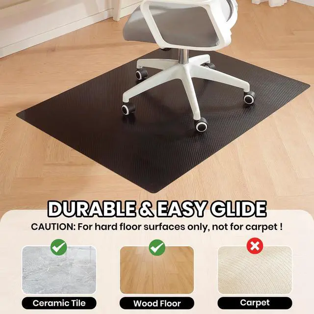 Alt view image 3 of 7 - Gaming Chair Mat for Hardwood Floor, 48 x 72 Inch Large Office Chair Mat, Black Plastic Floor Protector, 4'×6' Area Rug for Living Room, Heavy Duty Wood Tile Floor Mats for Home Laundry Dining Area