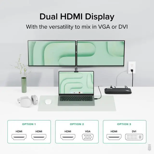 Alt view image 3 of 7 - USB 3.0 Universal Docking Station for Windows, macOS, ChromeOS (Dual HDMI Monitors or DVI/VGA, Gigabit Ethernet, Audio, 6 USB Ports)