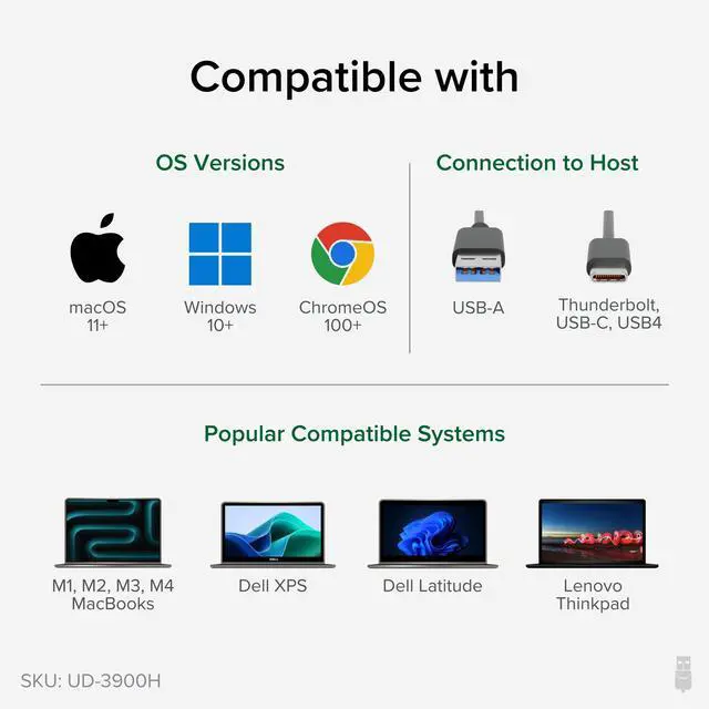 Alt view image 4 of 7 - USB 3.0 Universal Docking Station for Windows, macOS, ChromeOS (Dual HDMI Monitors or DVI/VGA, Gigabit Ethernet, Audio, 6 USB Ports)