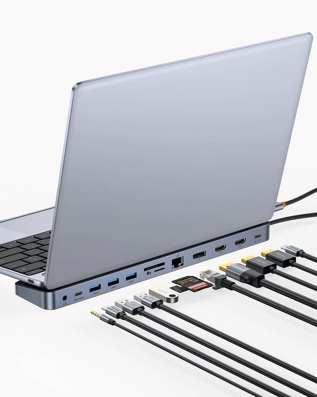 Main image of Laptop Docking Station, 4K Multitasking Docking Station with 2 HDMI+DP, PD, 3 USB-A, RJ45, Audio, TF/SD Card Reader, USB Hub Compatible for MacBook/Dell/HP/Surface/Lenovo