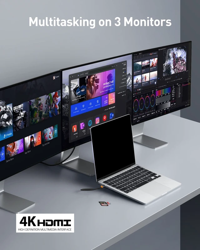 Alt view image 3 of 7 - Laptop Docking Station, 4K Multitasking Docking Station with 2 HDMI+DP, PD, 3 USB-A, RJ45, Audio, TF/SD Card Reader, USB Hub Compatible for MacBook/Dell/HP/Surface/Lenovo