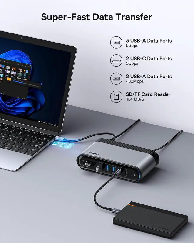 Alt view image 4 of 6 - 17-in-1 Laptop Docking Station 3 Monitors with 4K HDMI+DP, USB C Docking Station with 7 USB, 1000Mbps Ethernet, 100W PD, Card Readers Compatible with Acer/HP/Lenovo/Mac/Dell