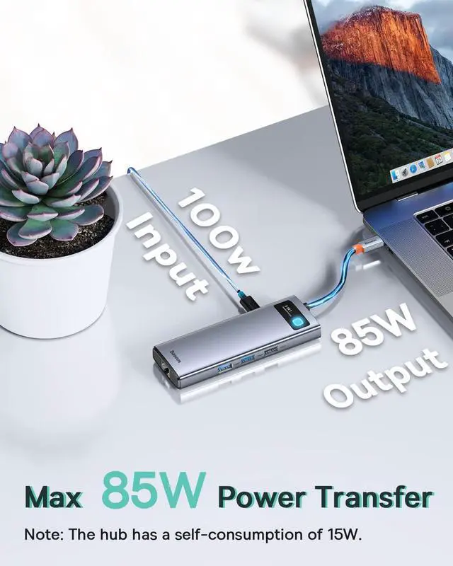 Alt view image 5 of 6 - Baseus Laptop Docking Station Dual Monitor 4K@120Hz, 9 in 1 USB C Hub with 2 HDMI, 1000Mbps LAN, Max 85W PD, 3 USB, SD Card Reader, USB C Dock Compatible with iPhone 15/Mac/Dell/HP/Surface/Steam Deck