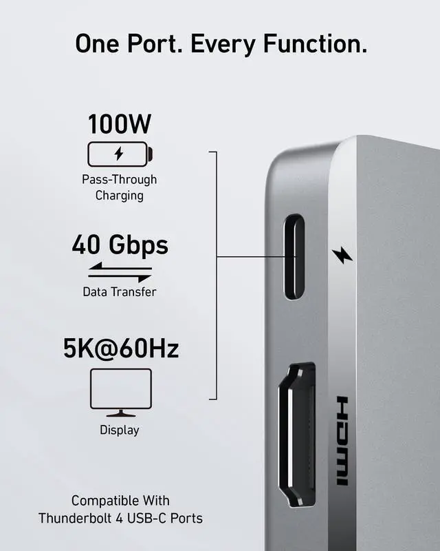 Alt view image 3 of 6 - USB C Hub for MacBook, 7-in-2 with 4K HDMI, Compatible with Thunderbolt 4, 1 Type C and 2 USB A Data Ports for MacBookPro 13 Inch, MacBookAir M1 / M2, and More