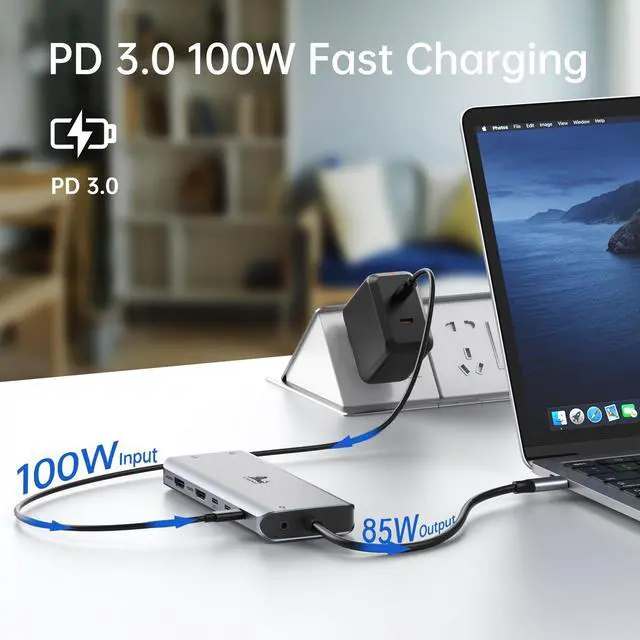 Alt view image 5 of 7 - Laptop Docking Station 13 in 1 - Dual HDMI+DisplayPort+10Gbps, 6 USB C/A, 100W PD, Ethernet, SD/TF, Audio, USB C Hub for MacBook/Dell/HP/Surface