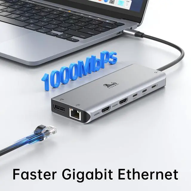 Alt view image 7 of 7 - Laptop Docking Station 13 in 1 - Dual HDMI+DisplayPort+10Gbps, 6 USB C/A, 100W PD, Ethernet, SD/TF, Audio, USB C Hub for MacBook/Dell/HP/Surface
