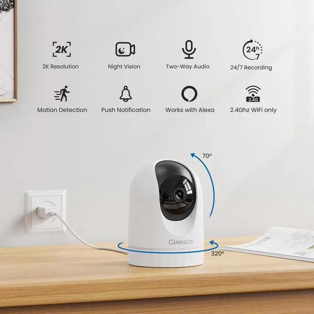 Alt view image 2 of 7 - 2K Home Security Cameras-2.4Ghz WiFi Indoor Camera with 360° Motion Detection for Pets/Nanny/Baby/Dog, 2 Way Audio, 24/7 SD Card Storage, Cloud Storage, Works with Alexa & Google Home, D1 4P