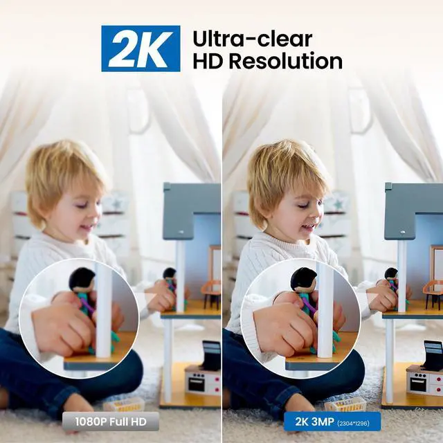 Alt view image 3 of 7 - 2K Home Security Cameras-2.4Ghz WiFi Indoor Camera with 360° Motion Detection for Pets/Nanny/Baby/Dog, 2 Way Audio, 24/7 SD Card Storage, Cloud Storage, Works with Alexa & Google Home, D1 4P
