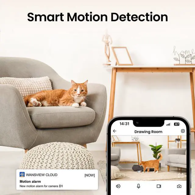 Alt view image 5 of 7 - 2K Home Security Cameras-2.4Ghz WiFi Indoor Camera with 360° Motion Detection for Pets/Nanny/Baby/Dog, 2 Way Audio, 24/7 SD Card Storage, Cloud Storage, Works with Alexa & Google Home, D1 4P