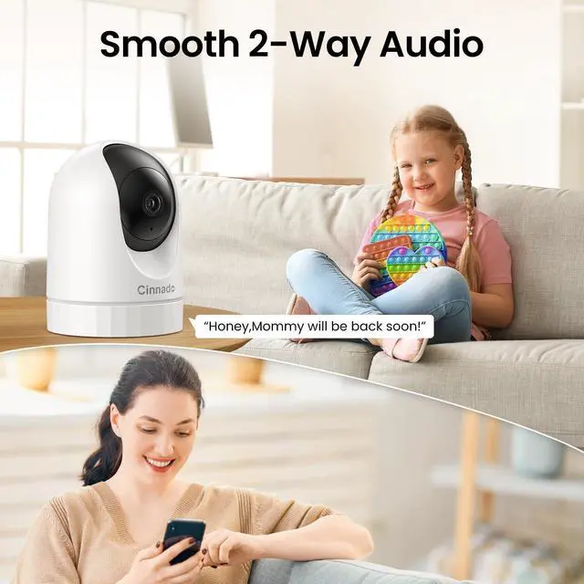 Alt view image 6 of 7 - 2K Home Security Cameras-2.4Ghz WiFi Indoor Camera with 360° Motion Detection for Pets/Nanny/Baby/Dog, 2 Way Audio, 24/7 SD Card Storage, Cloud Storage, Works with Alexa & Google Home, D1 4P
