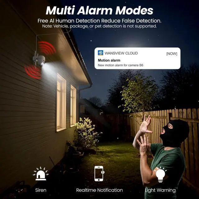 Alt view image 6 of 7 - 2K Cameras for Home Security-2.4G WiFi Outdoor Camera Wireless Solar/Battery Powered with solar panel, 360° Viewing, AI Human Detection, Color Night Vision, with SD Storage, Works with Alexa(2 Pack)