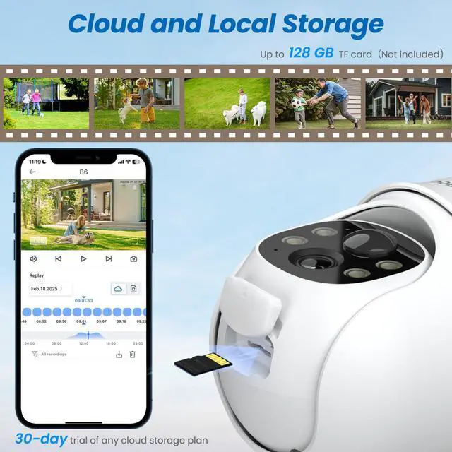 Alt view image 7 of 7 - 2K Cameras for Home Security-2.4G WiFi Outdoor Camera Wireless Solar/Battery Powered with solar panel, 360° Viewing, AI Human Detection, Color Night Vision, with SD Storage, Works with Alexa(2 Pack)