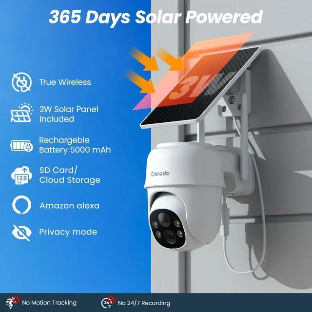 Alt view image 3 of 7 - 2K Cameras for Home Security-2.4G WiFi Outdoor Camera Wireless Solar/Battery Powered with solar panel, 360° Viewing, AI Human Detection, Color Night Vision, with SD Storage, Works with Alexa(2 Pack)
