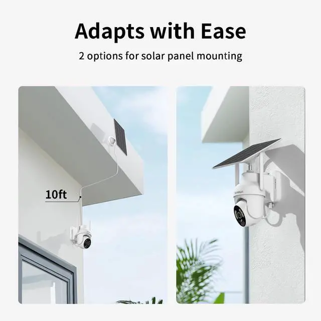 Alt view image 4 of 7 - 2K Solar Security Cameras Wireless Outdoor, 2 Pack 360° View Pan/Tilt WiFi Security Camera Outside with Color Night Vision,Easy to Install, PIR Alarm, 2-Way Audio