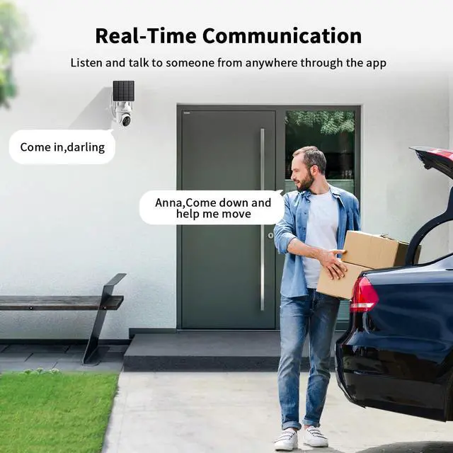 Alt view image 7 of 7 - 2K Solar Security Cameras Wireless Outdoor, 2 Pack 360° View Pan/Tilt WiFi Security Camera Outside with Color Night Vision,Easy to Install, PIR Alarm, 2-Way Audio