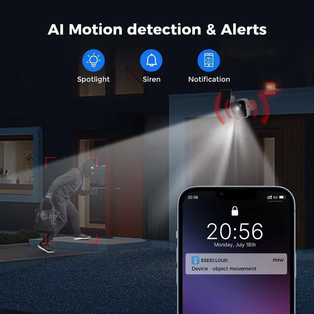 Alt view image 6 of 6 - _Mega Brand  Cameras Wireless Outdoor 2 Pack, Battery Powered 3K 4MP wifi Cameras for Home Surveillance, PIR/AI Motion Detection, Waterproof, Color Night Vision, 2-Way Audio, Cloud/SD Storage