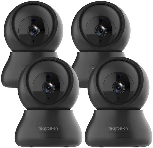 Main image of Security Cameras Indoor, 2K Wired Cameras for Home Security with Night Vision, 2-Way Audio, Motion Detection, Compatible with Alexa (4 Pack), Black