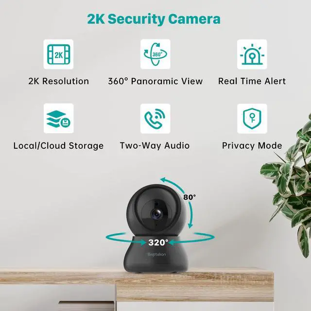 Alt view image 2 of 7 - Security Cameras Indoor, 2K Wired Cameras for Home Security with Night Vision, 2-Way Audio, Motion Detection, Compatible with Alexa (4 Pack), Black