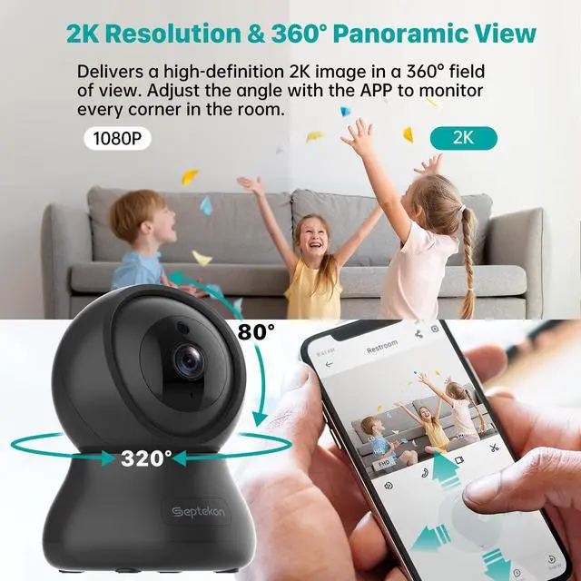 Alt view image 3 of 7 - Security Cameras Indoor, 2K Wired Cameras for Home Security with Night Vision, 2-Way Audio, Motion Detection, Compatible with Alexa (4 Pack), Black