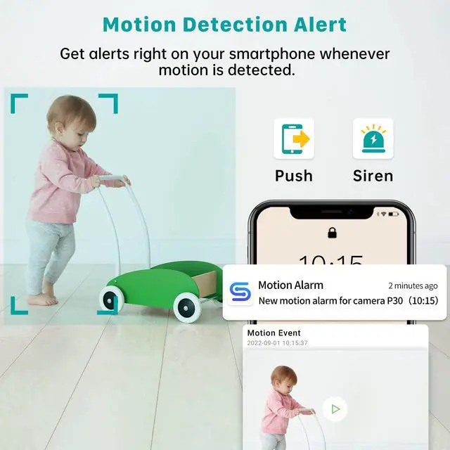 Alt view image 5 of 7 - Security Cameras Indoor, 2K Wired Cameras for Home Security with Night Vision, 2-Way Audio, Motion Detection, Compatible with Alexa (4 Pack), Black