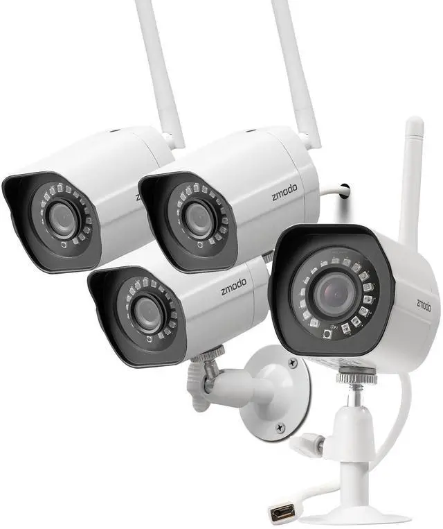 Main image of Outdoor Security Cameras Wifi - 1080p Full HD Surveillance Cameras for Home Security with Night Vision, IP 66 Weatherproof, Plug-In, Motion Detection, 4 Pack