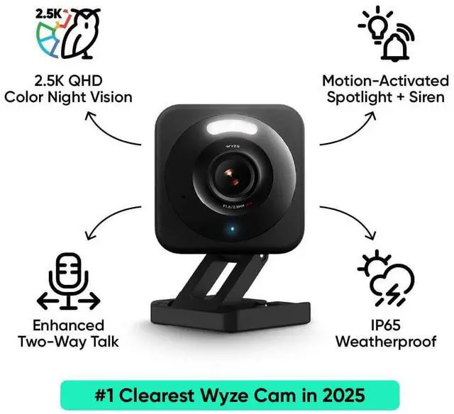 Alt view image 2 of 7 - Cam v4, 2.5K QHD WiFi Indoor/Outdoor Smart Home Security Camera, Pet/Baby Monitor, Motion Activated Spotlight/Siren, Color Night Vision, 2-Way Audio, Works with Alexa & Google, Free Expert Help