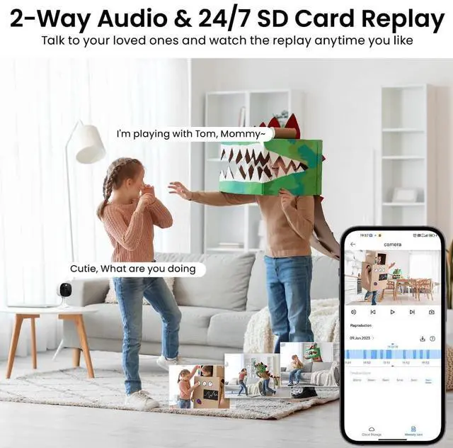 Alt view image 4 of 6 - 2K Cameras for Home Security-Outdoor/Indoor Camera for Dog/Cat/Pet/Nanny/Baby, Color Night Vision, White Light, Siren, 24/7 SD Recordings, Works with Alexa/Google Home, C1 (C1-White-4pack-2.4G)