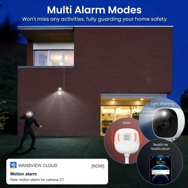 Alt view image 6 of 6 - 2K Cameras for Home Security-Outdoor/Indoor Camera for Dog/Cat/Pet/Nanny/Baby, Color Night Vision, White Light, Siren, 24/7 SD Recordings, Works with Alexa/Google Home, C1 (C1-White-4pack-2.4G)